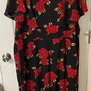 City Chic Red and Black Split Leg Dress with Tulip Sleeves